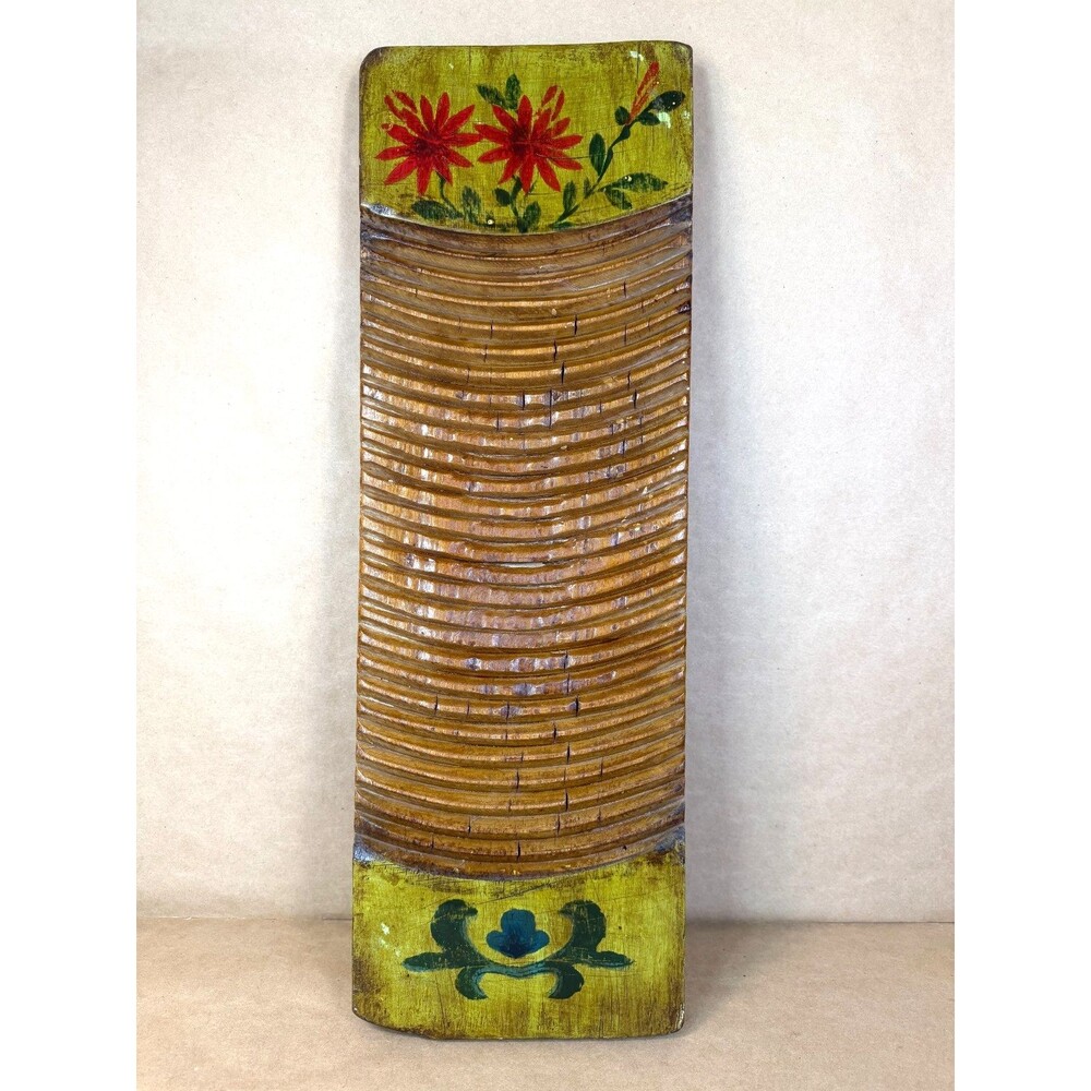 Chinese Wooden Washboard Antique Vintage Hand-Painted, Rustic Folk Art Farmhouse